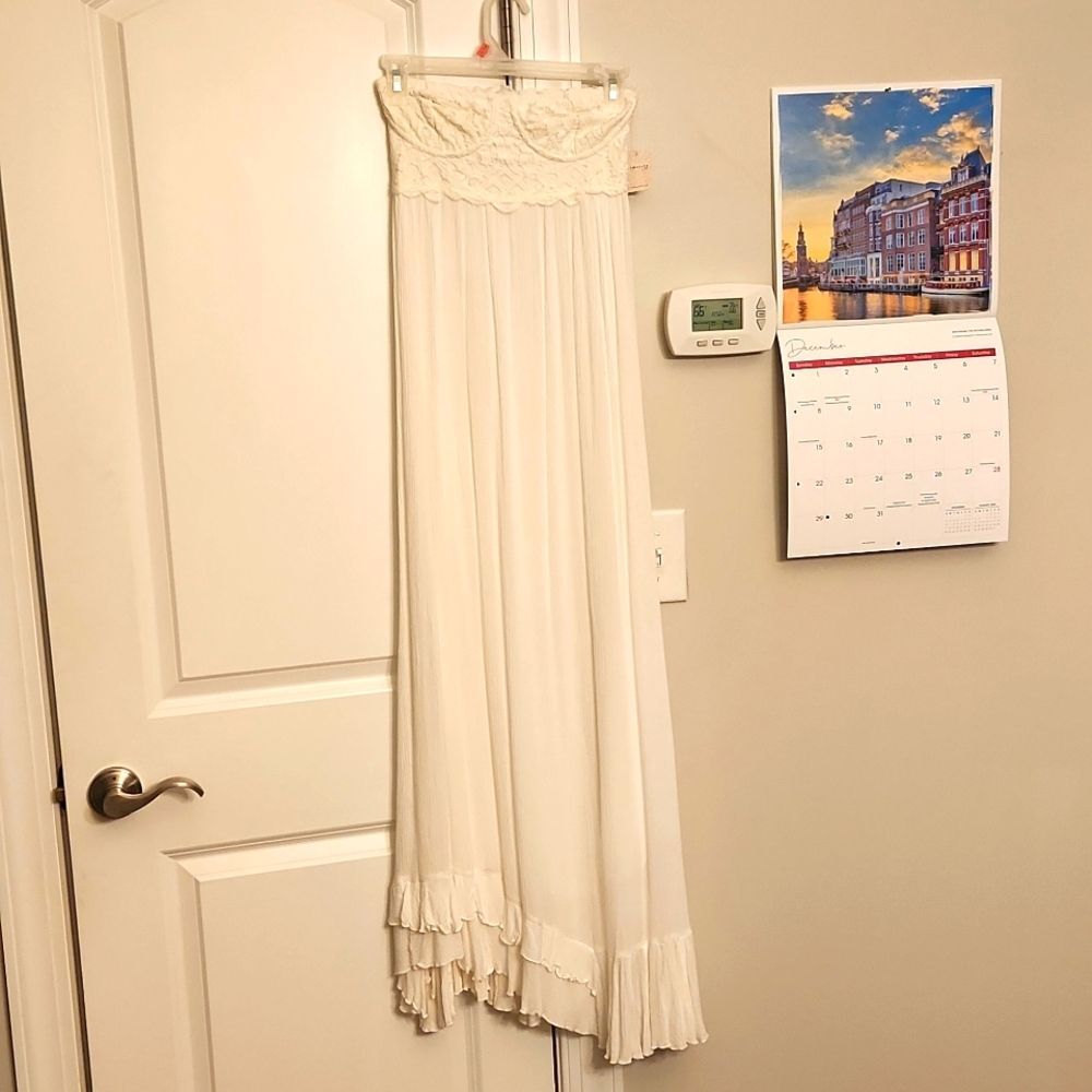 Intimately Free People "Adella" Strapless Maxi Dress in Ivory Size S NWT